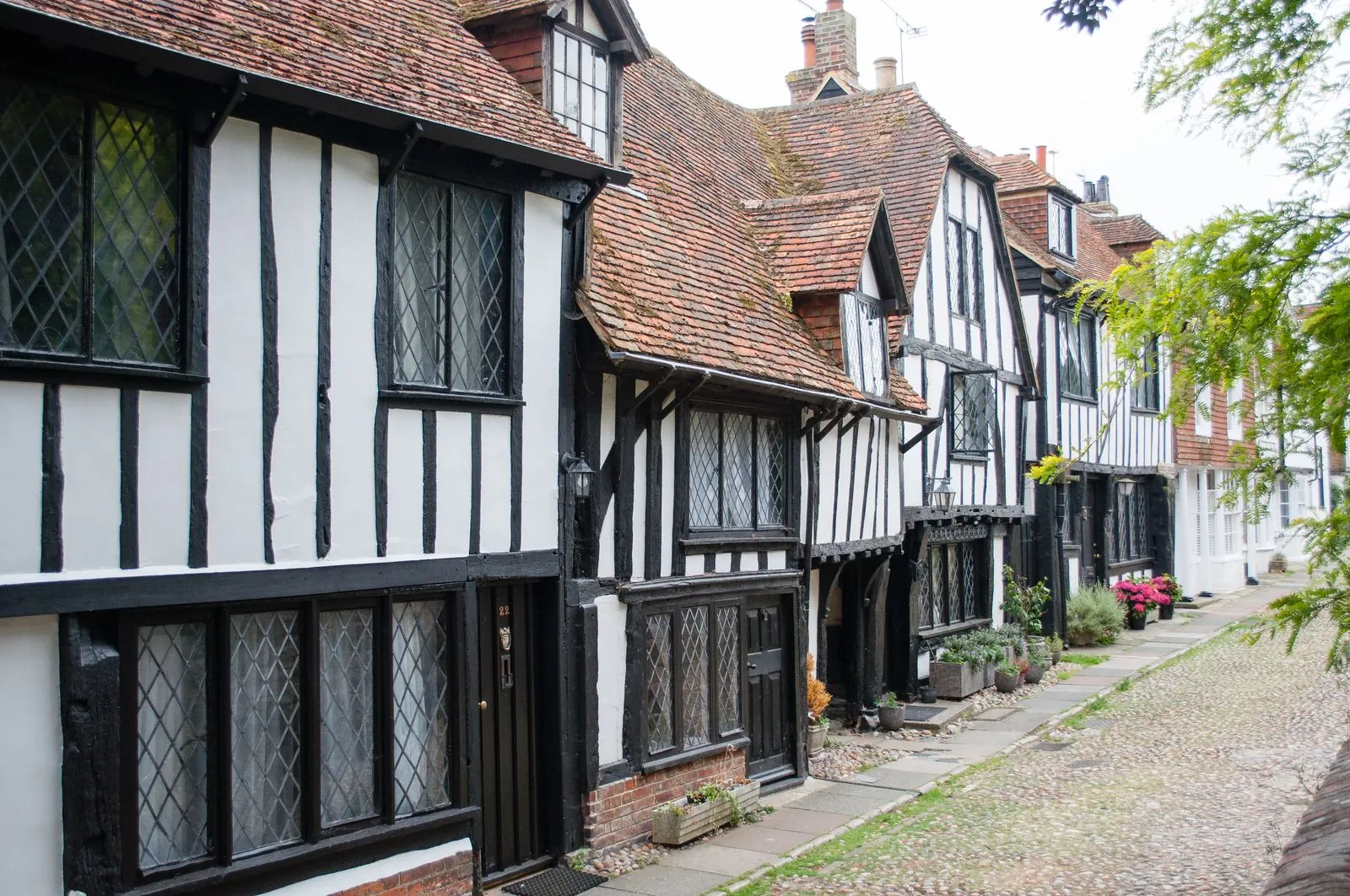 Historic cobbled streets and medieval buildings in Rye, East Sussex
