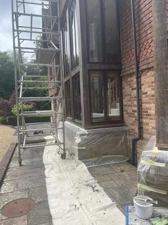Oak window frame rubbed down and prepared before varnishing at a Hawkhurst property