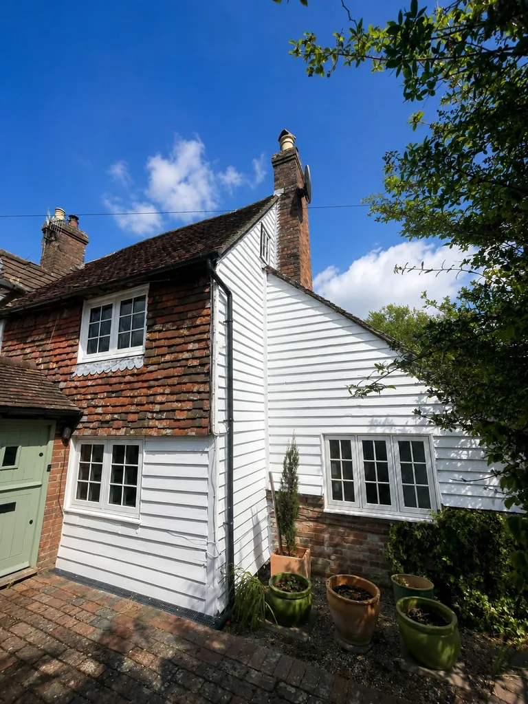 Completed weatherboard repairs and repainting to a weatherboarded cottage in Mountfield, East Sussex